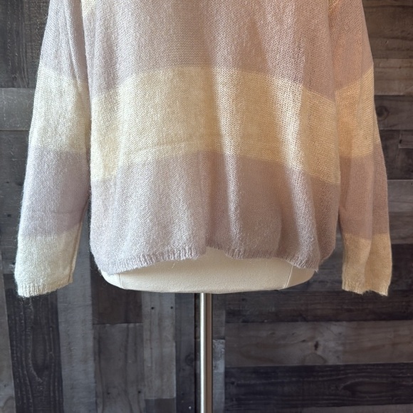Free People pastel stripe long sleeve sweater medium boho violet cream Softgirl - Picture 5 of 11